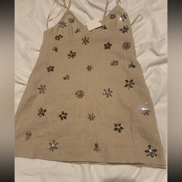 Zara linen crystal mini dress size medium - Picture 3 of 5
